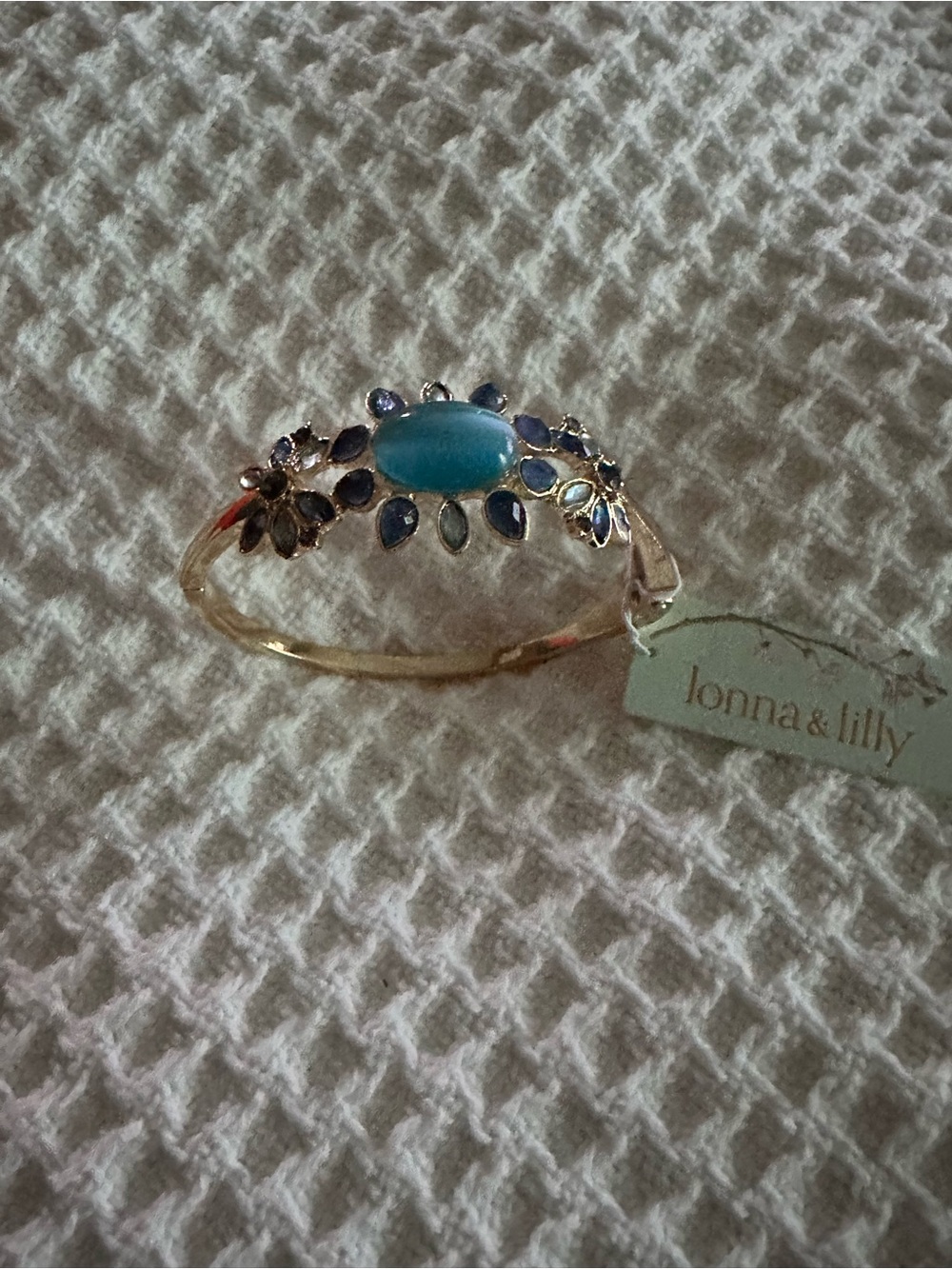 lonna & lilly Blue Stone Floral Bangle Bracelet - Picture 3 of 6